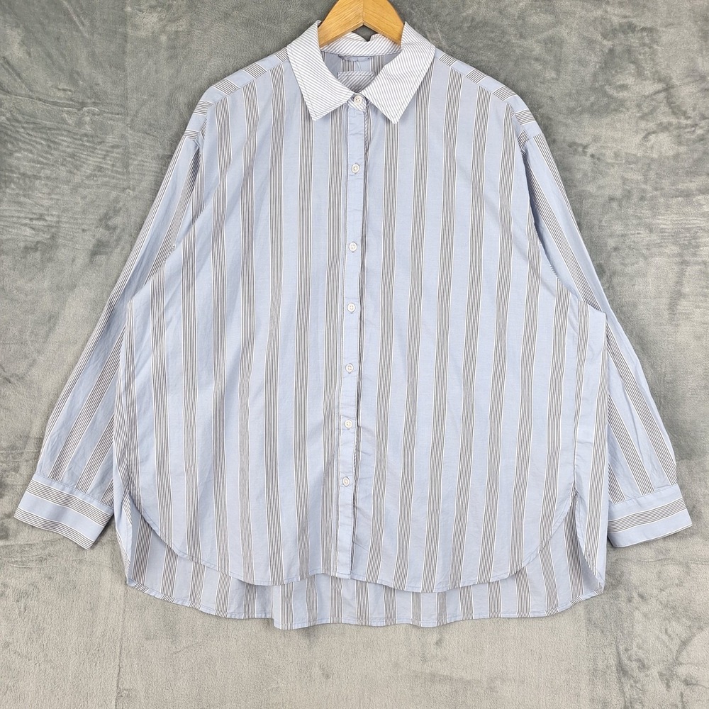 Aerie Top Womens Medium Blue Striped Oversized Preppy Button Down Career Office